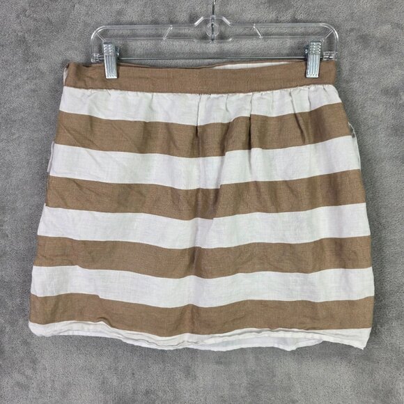 Womens Cynthia Rowley Brown & White Striped 100% Linen Skirt Lined Size 8 - Picture 5 of 8